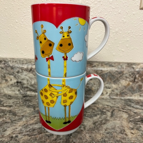 Set of Two Stacking Giraffes Coffee Tea Mugs Cups | Giraffes in Heart - Picture 2 of 10